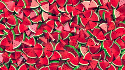 Heap of watermelon slices abstract background. 3D Rendering