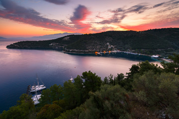 Morning view of the Spilia harbur on Meganisi island as seen from Spartochori village.