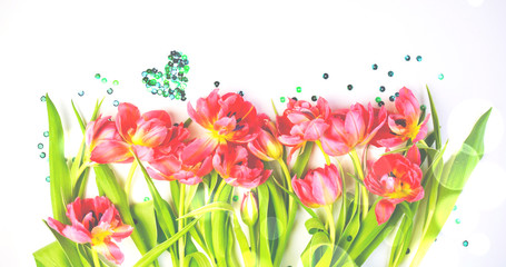 Frühlingsblumen Blumenstrauß - Tulpen mit Herz Grußkarte