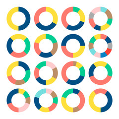 Set of colorful donut charts. Circular diagrams, graphs, pie charts. Business and analytics.