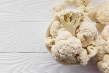 Fresh cauliflower on wooden table