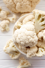 Fresh cauliflower on wooden table