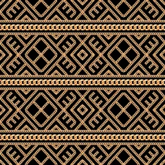 Foto op Plexiglas Glamour stijl Naadloze patroon van gouden ketting geometrische sieraad op zwarte achtergrond. vector illustratie