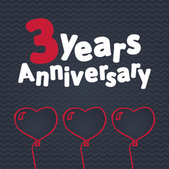 Three years anniversary greeting card. Vector template for print, poster, invitation