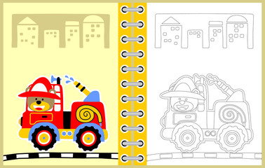 fire truck vector cartoon, coloring page or book