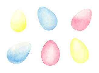 Watercolor eggs isolated on white background.