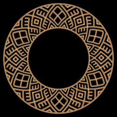 Round frame made with golden chains. On black. Vector illustration