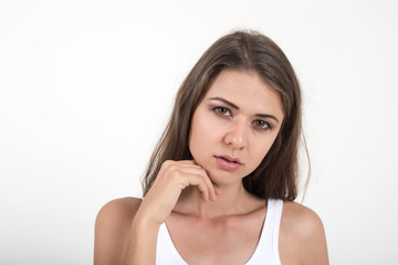 Fototapeta premium Beautiful woman with healthy body on white background