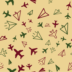 Plane Aircraft travel concept. Seamless vector EPS 10 pattern.