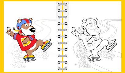 ice skating with funny bear cartoon
