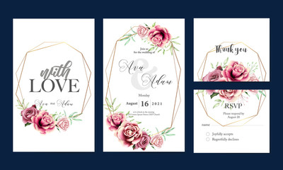 Naklejka premium beautiful watercolor floral leaves wedding invitation card template