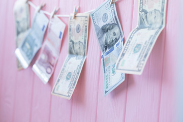 Money Laundering. Money Laundering US dollars hung out to dry. 100 dollar bills hanging on clotheslines