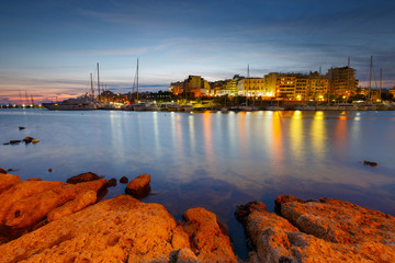 Evening view of Zea Marina in Athens, Greece.
