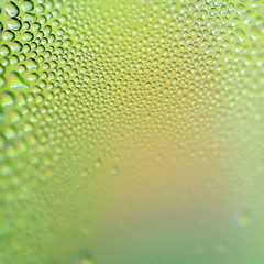 water drops on misted glass green macro