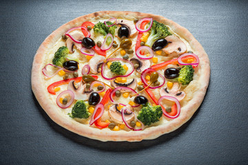 Pizza with mushrooms and cheese