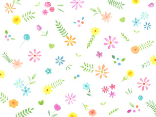 水彩の花と葉　背景　壁紙