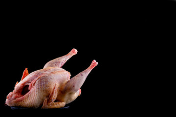 raw turkey carcass on black background for menu