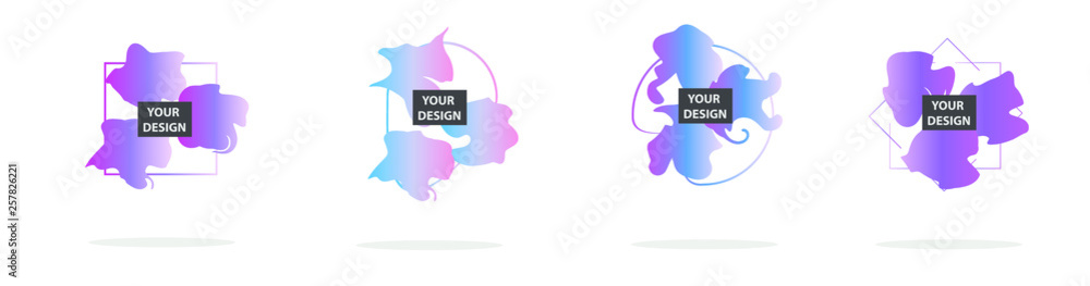 Poster modern geometric badges set. colorful vector gradient shapes composition. trendy minimal design. 3d 