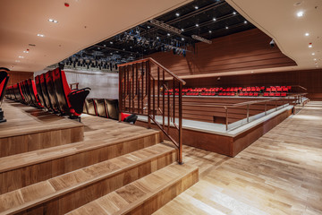 The bright and spacious interior structure of the theatre lobby