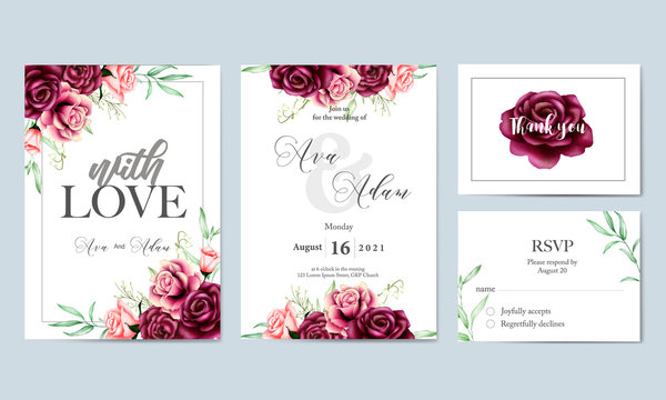 Beautiful Watercolor Floral Leaves Wedding Invitation Card Template