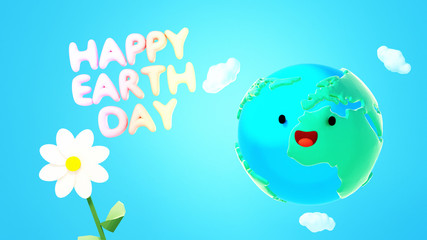 Cartoon Happy Earth Day greetings. 3d rendering picture.