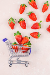 Shopping concept composition with strawberries