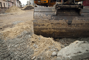The street of the city is torn down. Construction and laying of pipelines and sewerage. Large...