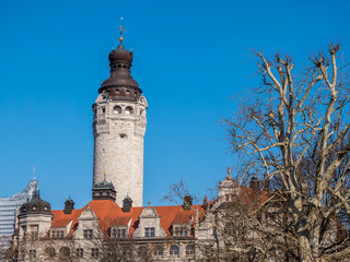 Obraz premium Leipzig Neues Rathaus Turm im Winter