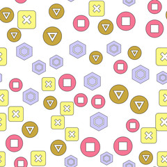 Colorful pattern with different shapes objects. Texture background for textile, print, paper, fabric background, wallpaper