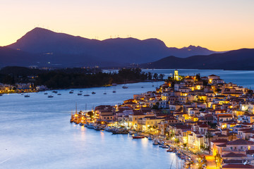 View of Poros island and mountains of Peloponnese peninsula in Greece.  © milangonda