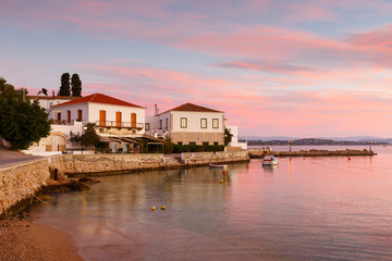 Fototapeta na wymiar Houses in the harbor of Spetses, Greece. 