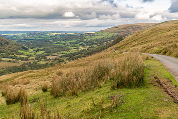 Fototapeta na wymiar Landscape in the Brecon Beacons National Park seen from Sarn Helen near Ystradfellte in Powys, Wales, UK