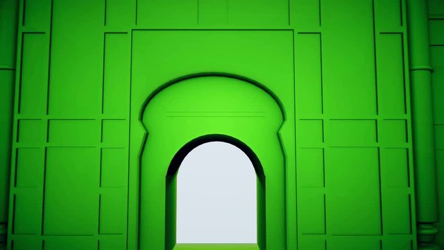 Beautiful mosque and big moon on night star sky. Ramadan Kareem islamic motion background. 3d animation.