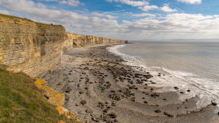 Welsh coastline at the Bristol Channel in Monknash Beach, Vale of Glamorgan, Wales, UK