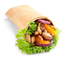 Tasty doner kebab on white background