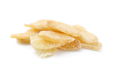 Tasty dried ginger on white background
