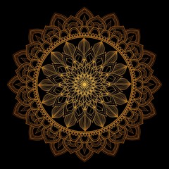 Luxury gold mandala illustration design on dark background.