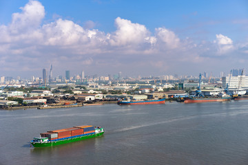 transport ship on the river