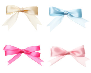 set of bows pink, white, blue isolated on white background