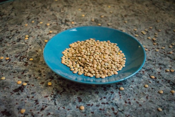 A plate of lentils without cooking