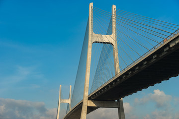 cable bridge with blue sky