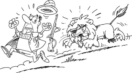 lion and hunter