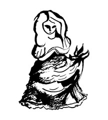 little cute girl. hand-drawn with ink and brush vector illustration isolated on white background