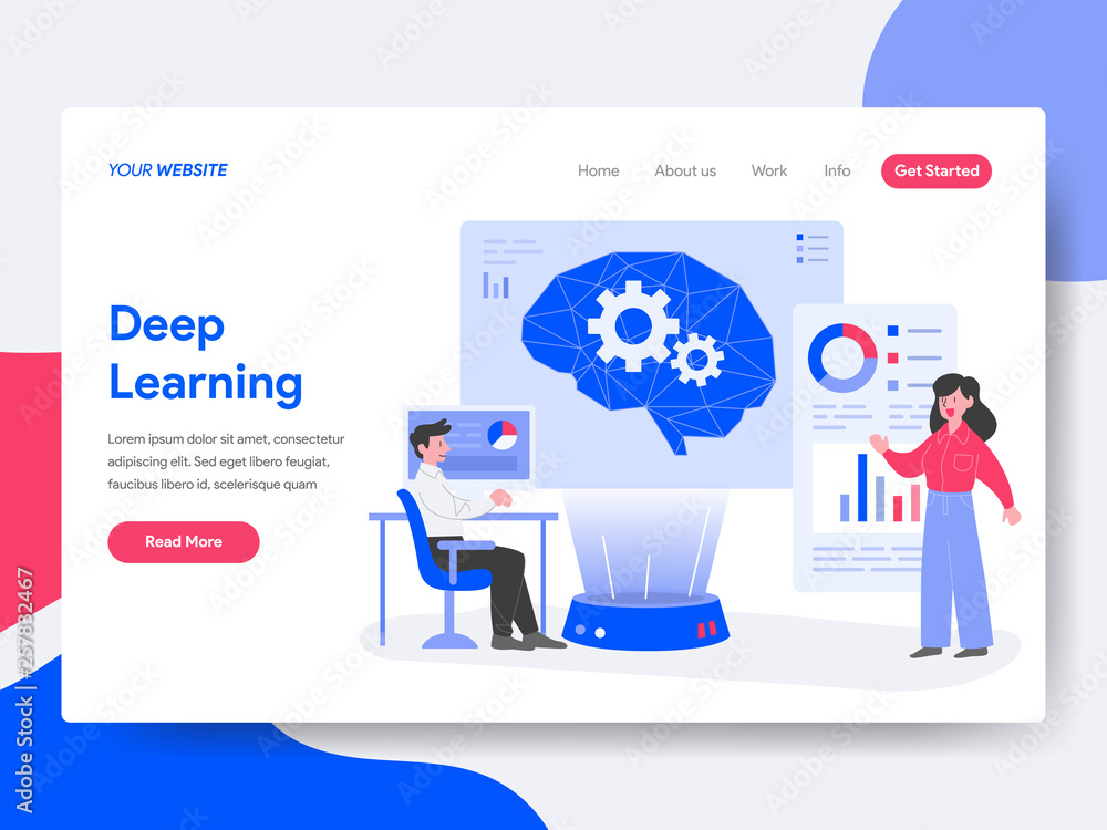 Poster landing page template of deep learning illustration concept. isometric flat design concept of web pa