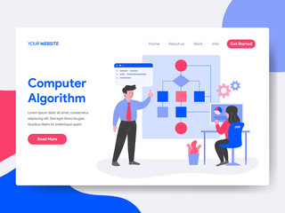 Landing page template of Computer Algorithm Illustration Concept. Isometric flat design concept of web page design for website and mobile website.Vector illustration