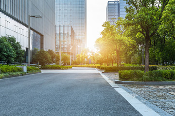 empty road and modern office buildings.