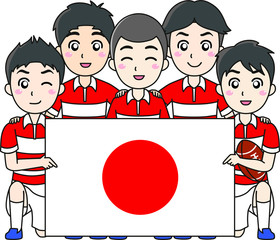 ラグビーチームと日本の国旗