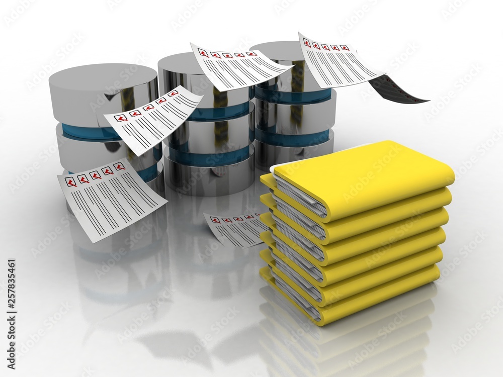 Poster 3d rendering folder connected to datas