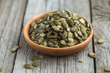 Pumpkin seeds with copy space for text.