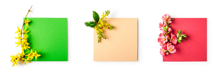 Easter greeting card with spring flowers set